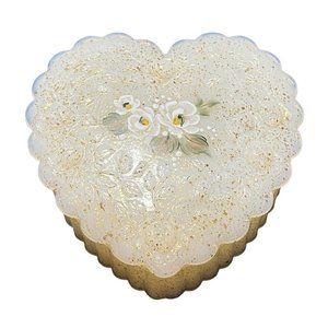 Fenton Hand Painted Milk Glass Heart Lidded Trinket Box 1990s Romance Collection